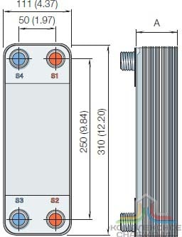 Габаритный чертеж паяного теплообменника Alfa Laval AlfaNova 76