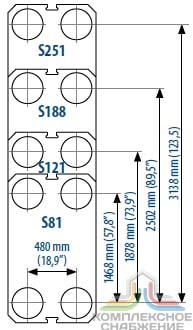 Габаритный чертёж пластин теплообменника Sondex S251