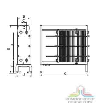 Габаритный чертеж теплообменника Alfa Laval Front 10